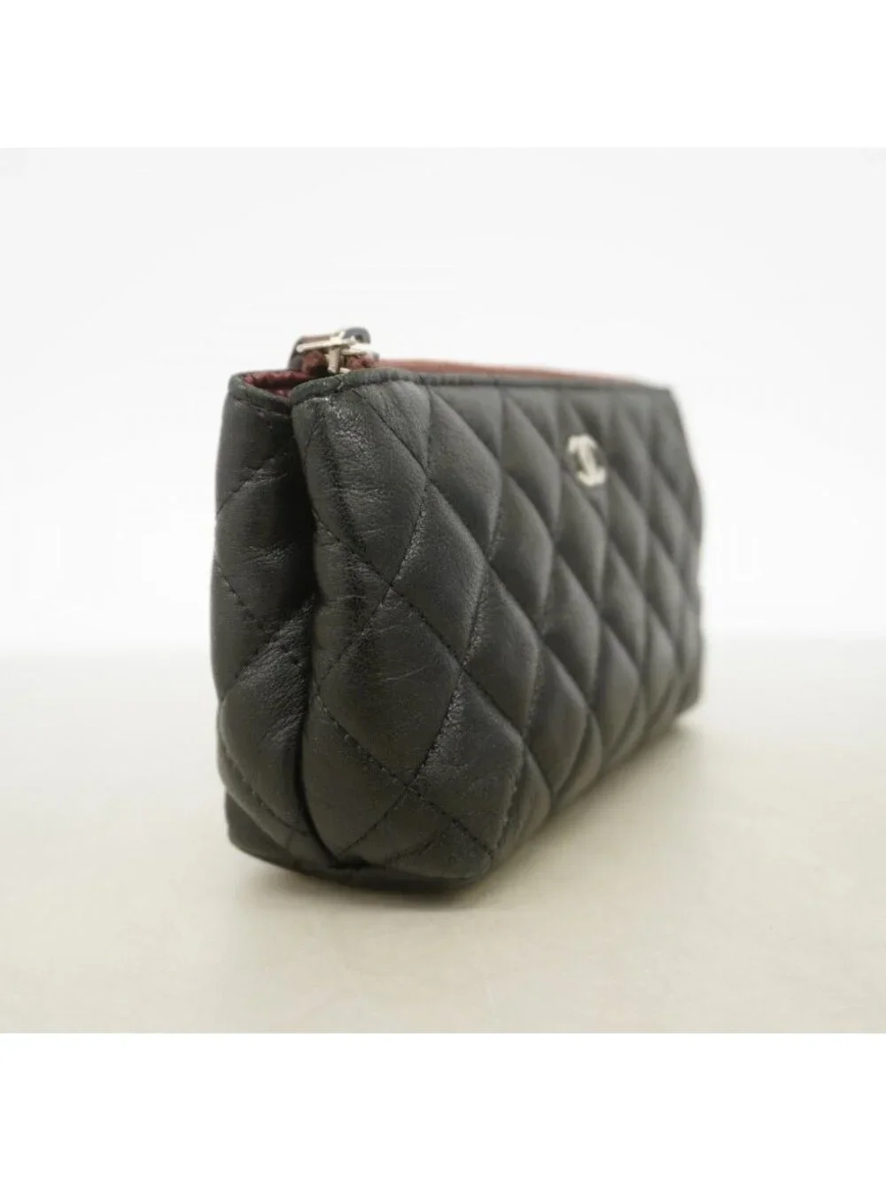 Chanel Pouch Quilted Lambskin Black Silver